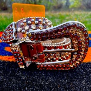 bb Simon Brown Belt Size 32 Swarovski Crystals